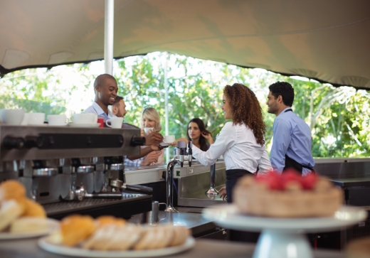 Trade show event setup in Pittsburgh with bar and service rentals